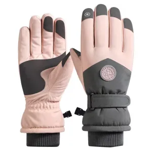 1 Pair Outdoor Cycling Sports Cold and Windproof Warm Finger Gloves, Style: Female Type (Pink Gray)