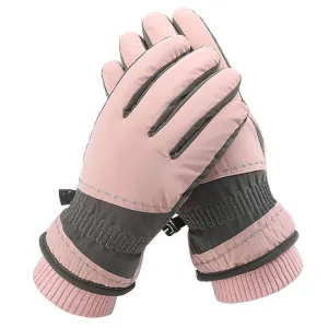 1 Pair WZ-207 Outdoor Warm And Windproof Thickened Cycling Sports Anti-fall Gloves(Pink Gray)