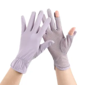 1pair Summer Sunscreen Breathable Thin Anti-ultraviolet Finger Fishing Ice Silk Gloves Free Size(Clove Purple)