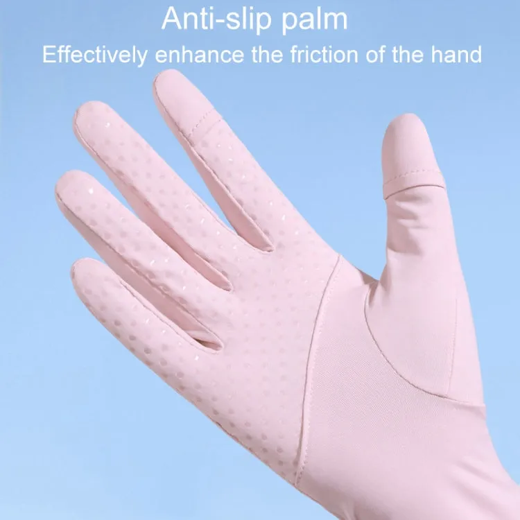 1pair Summer Thin Ice Silk Anti-Slip Sunscreen Sport Riding Finger Gloves, Size: One Size(White)