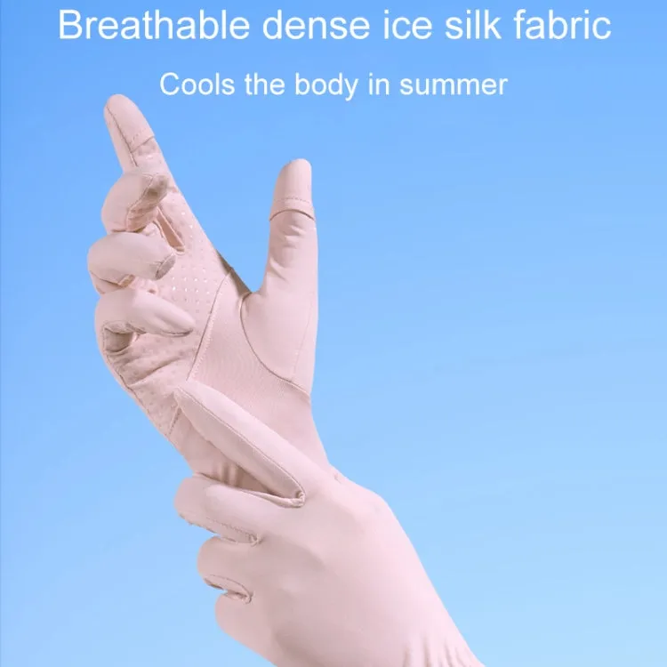 1pair Summer Thin Ice Silk Anti-Slip Sunscreen Sport Riding Finger Gloves, Size: One Size(White)