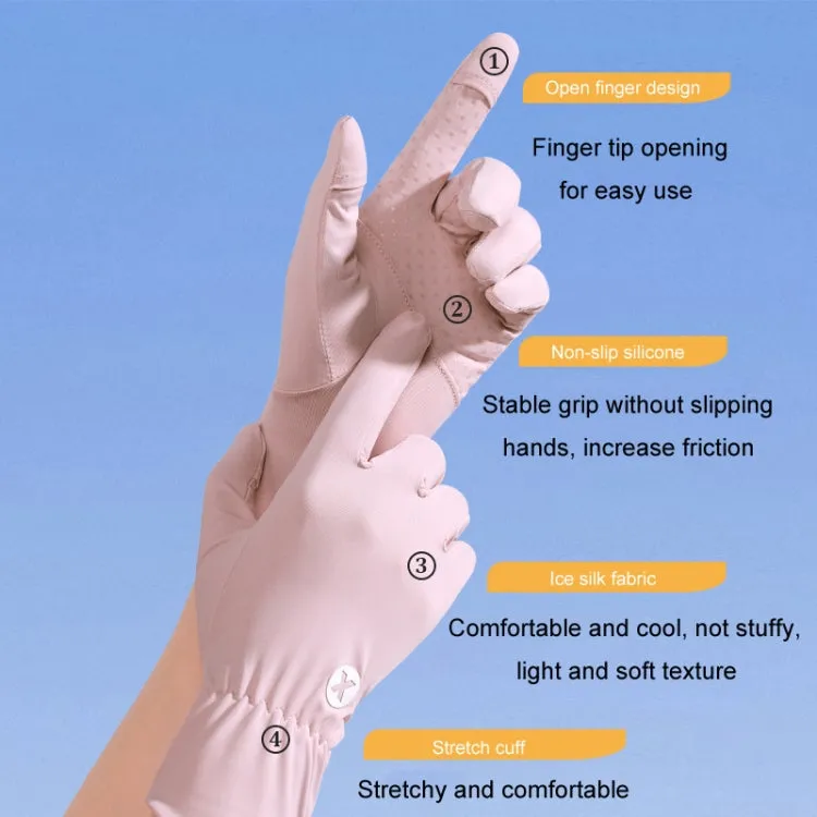 1pair Summer Thin Ice Silk Anti-Slip Sunscreen Sport Riding Finger Gloves, Size: One Size(White)