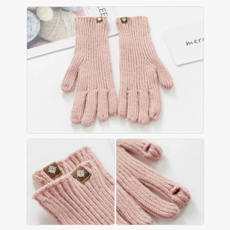 227-A0124 Wool Knit Striped Warm Touchscreen Gloves Winter Warm Cycling Gloves(Yellow)