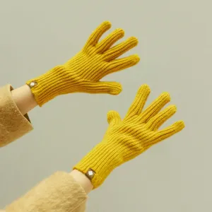 227-A0124 Wool Knit Striped Warm Touchscreen Gloves Winter Warm Cycling Gloves(Yellow)