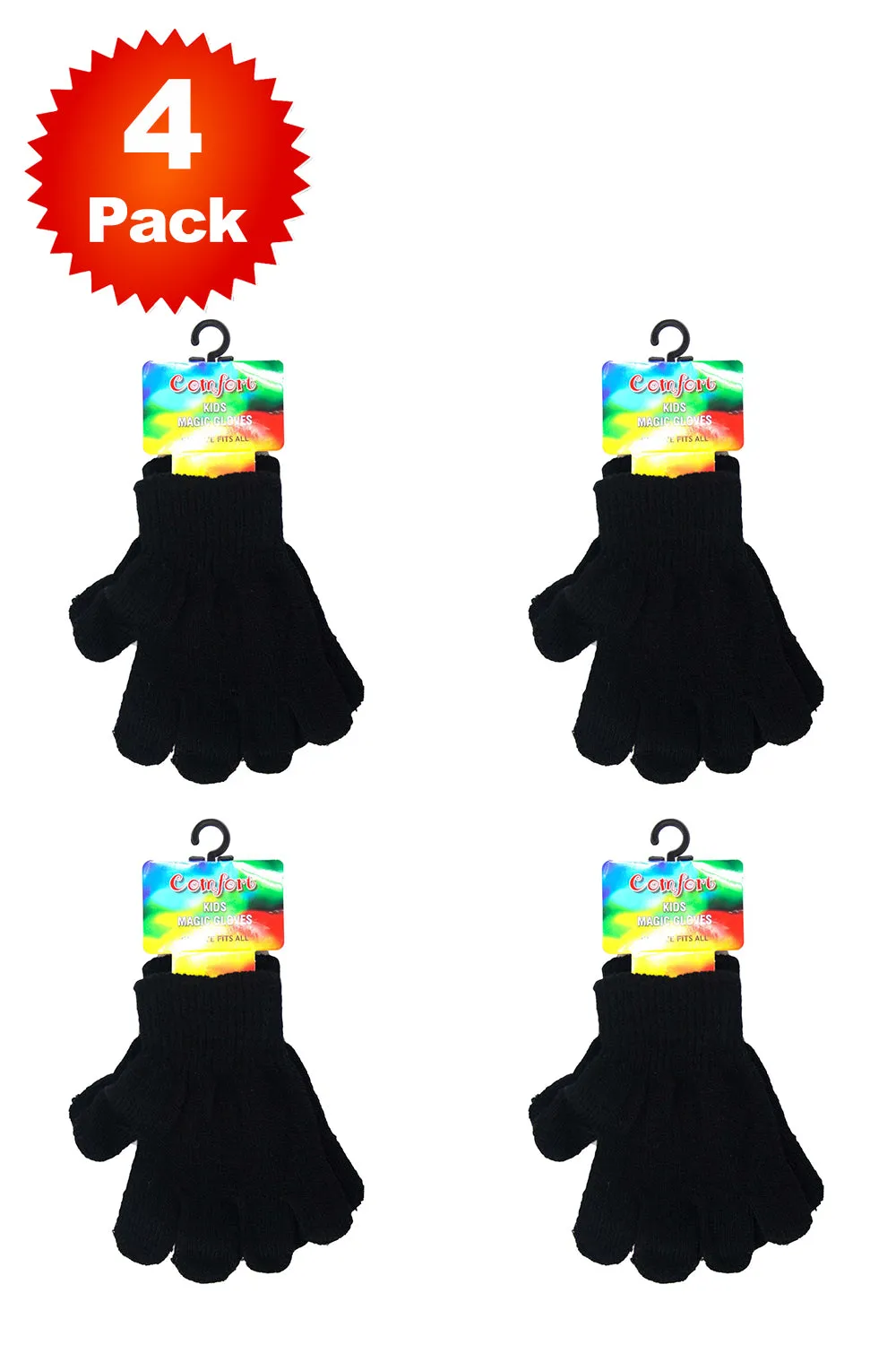 4 Pack Kid Woolly Knitted Plain Gloves