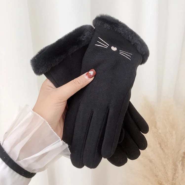 A56 Keep Warm Touch Screen Plus Velvet Thick Anti-Cold Riding Gloves, Size: One Size(Black)