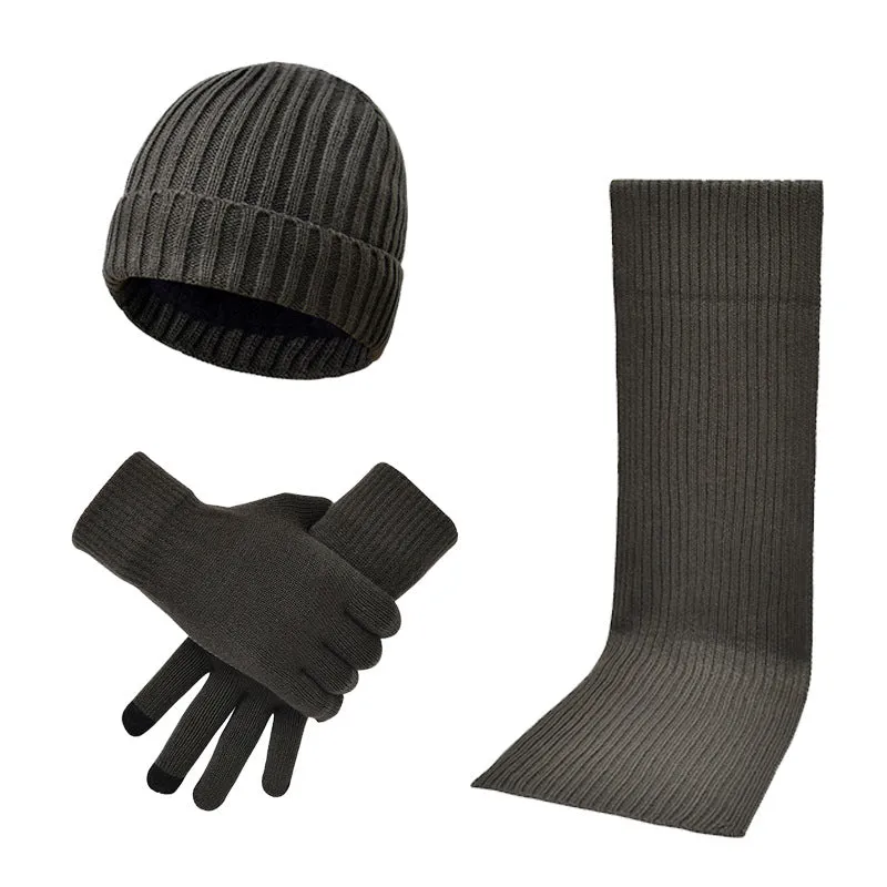 Autumn and winter men's and women's knitted thickening warm wool hat scarf gloves three-piece set