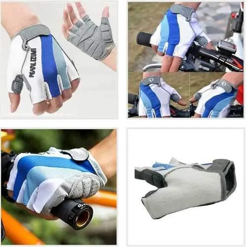 Bicycle Bike  Silicone Comfortable Half Finger Fingerless Gloves Blue