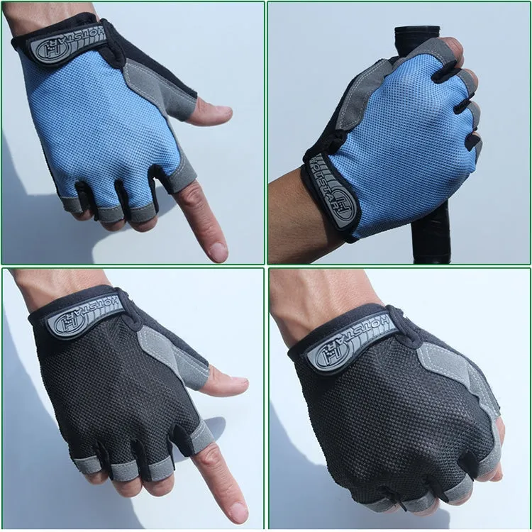 Cycling Shock Absorbing Anti-Slip Gloves Fitness Weight Lifting Training Half-finger Gloves, Size:L(Black)