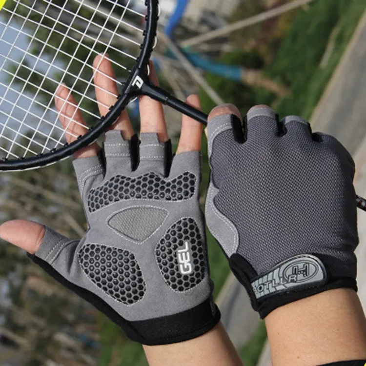 Cycling Shock Absorbing Anti-Slip Gloves Fitness Weight Lifting Training Half-finger Gloves, Size:M(Grey)