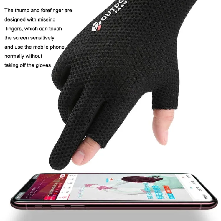 Cycling Thin Sunscreen UV Protection Mesh Breathable Ice Silk Two-finger Gloves(Black)