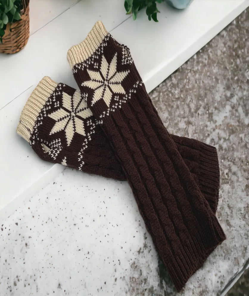 Fingerless Gloves Women Winter Knit Arm Warmers Long Snowflake