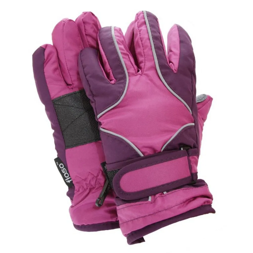 FLOSO Childrens/Kids Girls Heavy Duty Waterproof Padded Thermal Ski/Winter Gloves