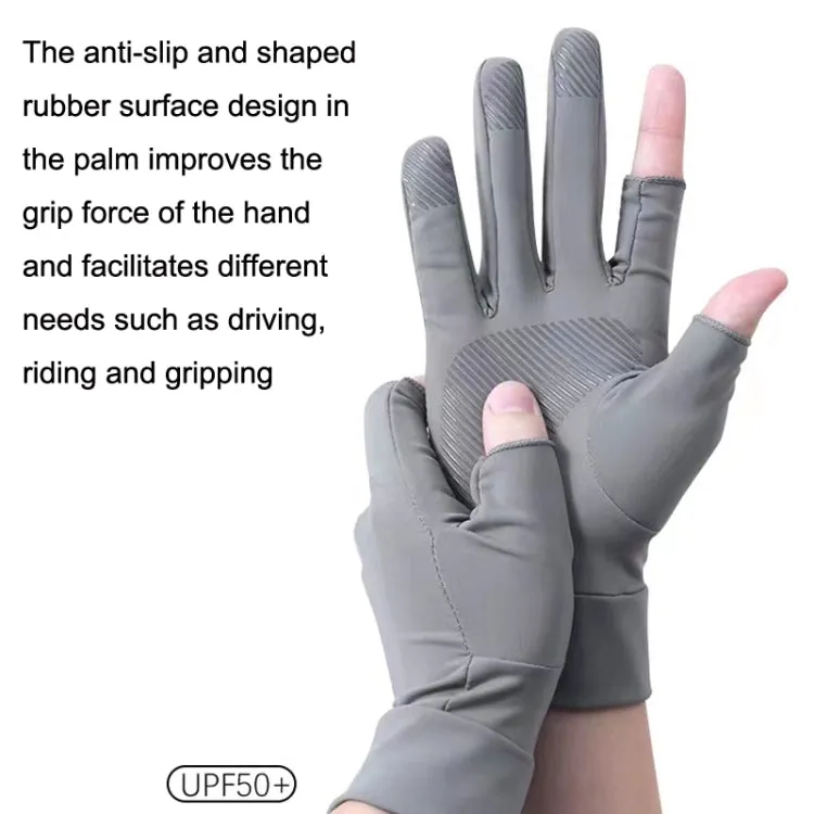 Free Code Summer Ice Silk Thin Sunscreen Gloves Fishing Non-slip Takeaway Rider Gloves(Half Finger Gray)