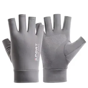 Free Code Summer Ice Silk Thin Sunscreen Gloves Fishing Non-slip Takeaway Rider Gloves(Half Finger Gray)