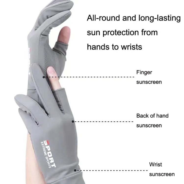 Free Code Summer Ice Silk Thin Sunscreen Gloves Fishing Non-slip Takeaway Rider Gloves(Half Finger Gray)