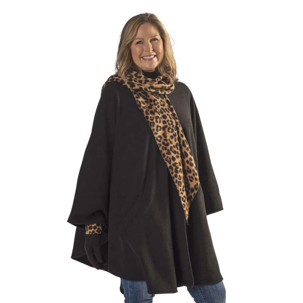 Hannah Cozy Coat Cape with Attached Scarf, and Gloves Set