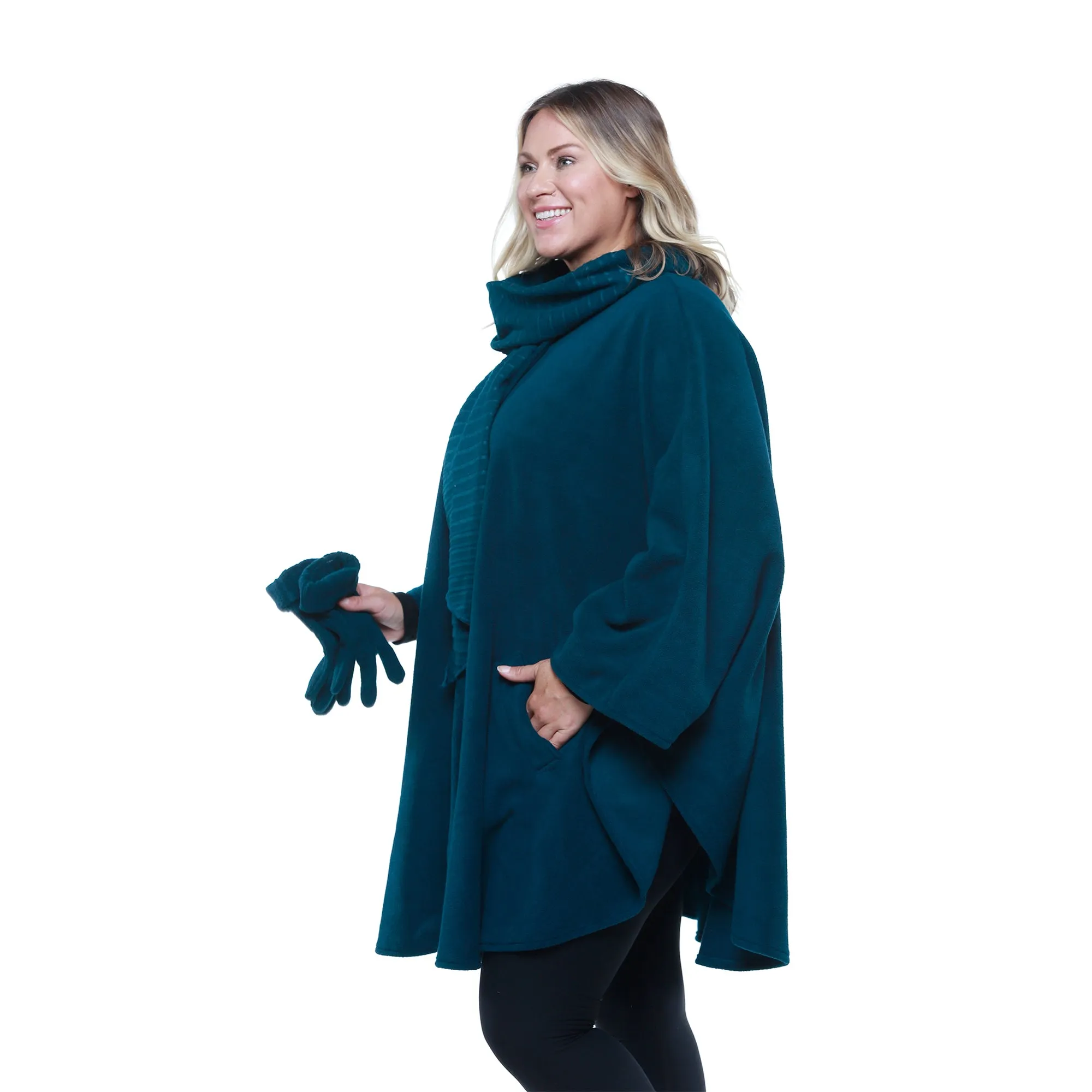 Hannah Cozy Coat Cape with Attached Scarf, and Gloves Set