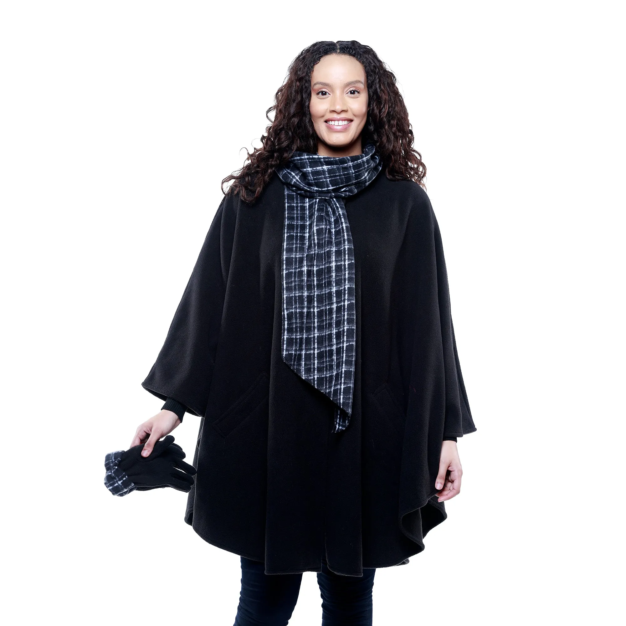 Hannah Cozy Coat Cape with Attached Scarf, and Gloves Set