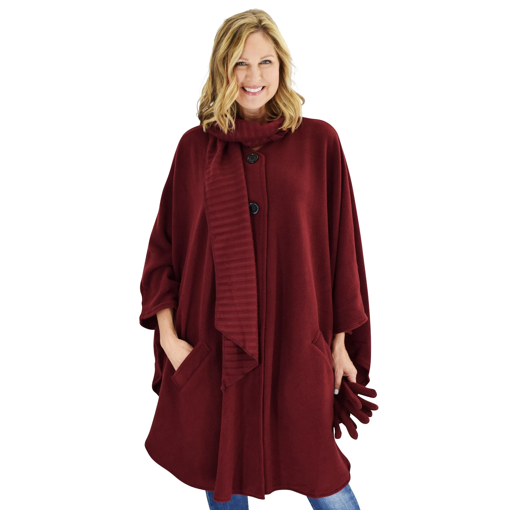 Hannah Cozy Coat Cape with Attached Scarf, and Gloves Set