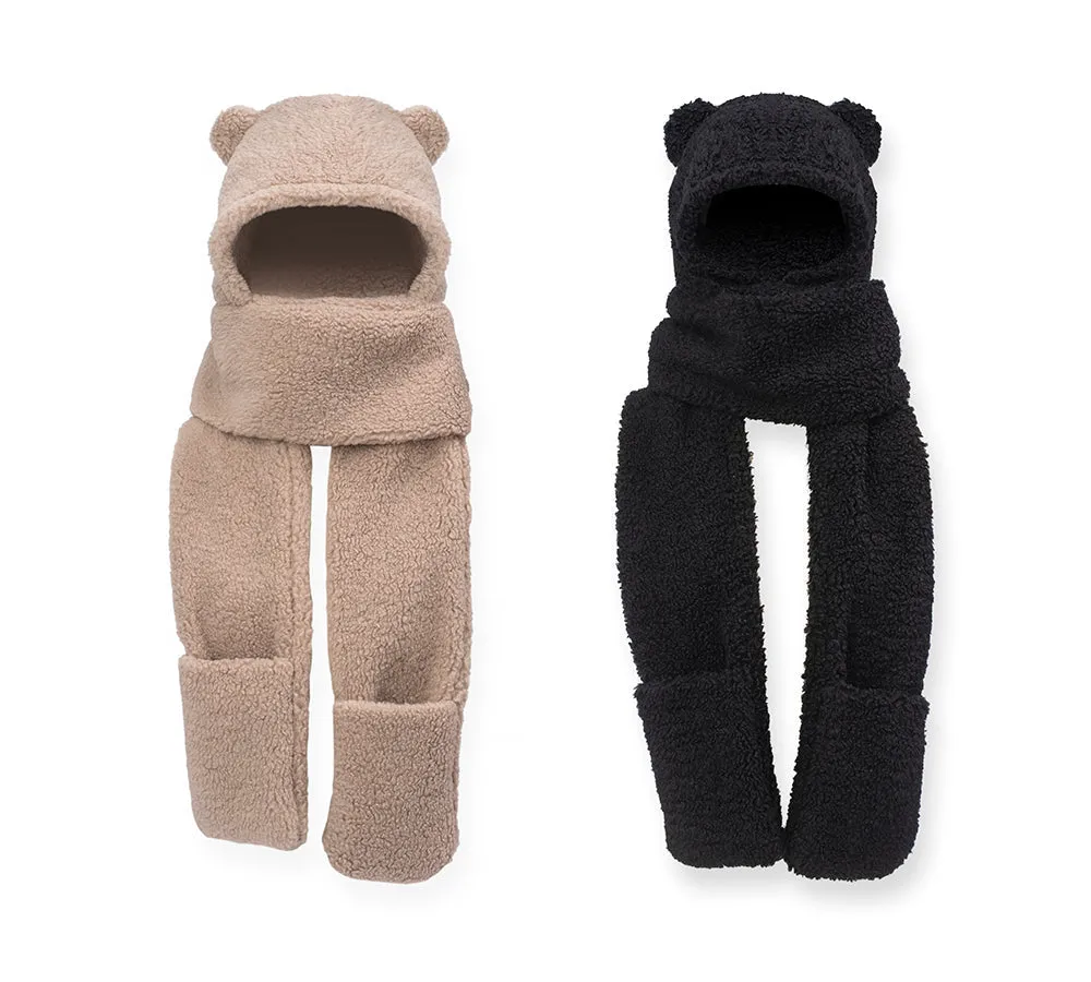 Hat Scarf and Gloves 3 In 1 Cute Bear Plush Hat