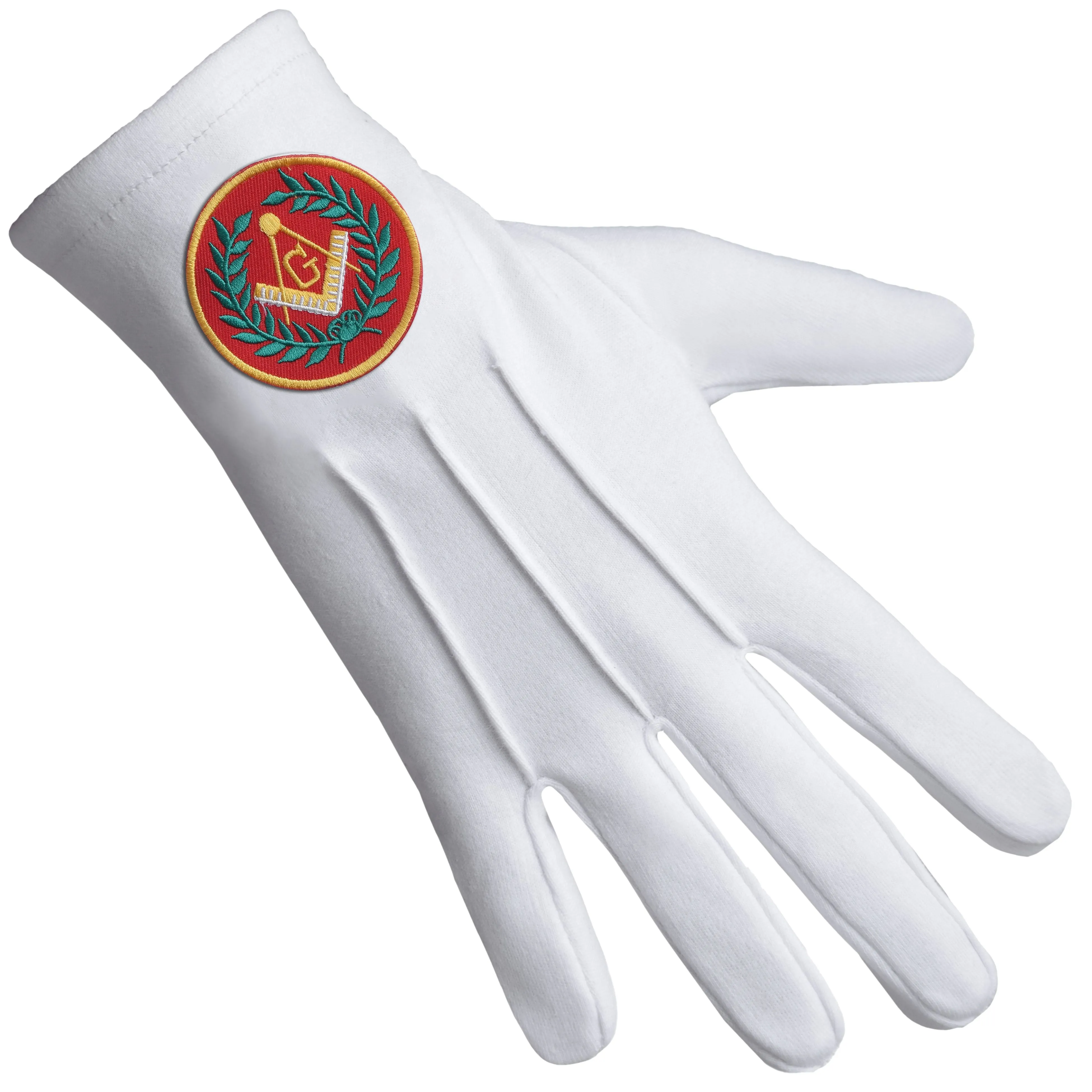 Master Mason Blue Lodge Gloves - Pure Cotton With Red Patch & Wreath