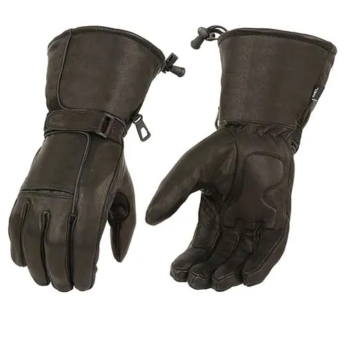 Milwaukee Leather Men's Black Soft Leather Gauntlet Motorcycle Hand Gloves-Waterproof Gel Palm Reflective Piping SH873