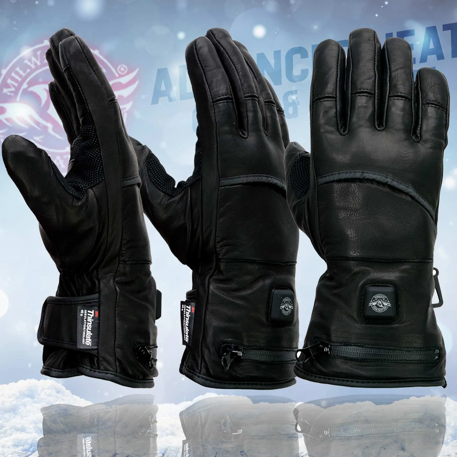 Milwaukee Leather MG7513 Men's Black ‘Heated’ Gauntlet Waterproof Winter Gloves with i-Touch