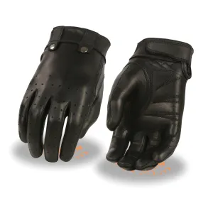 Milwaukee Leather MG7710 Women's Black Perforated Leather Gel Palm Lightweight Motorcycle Hand Gloves W/ Wrist Loops