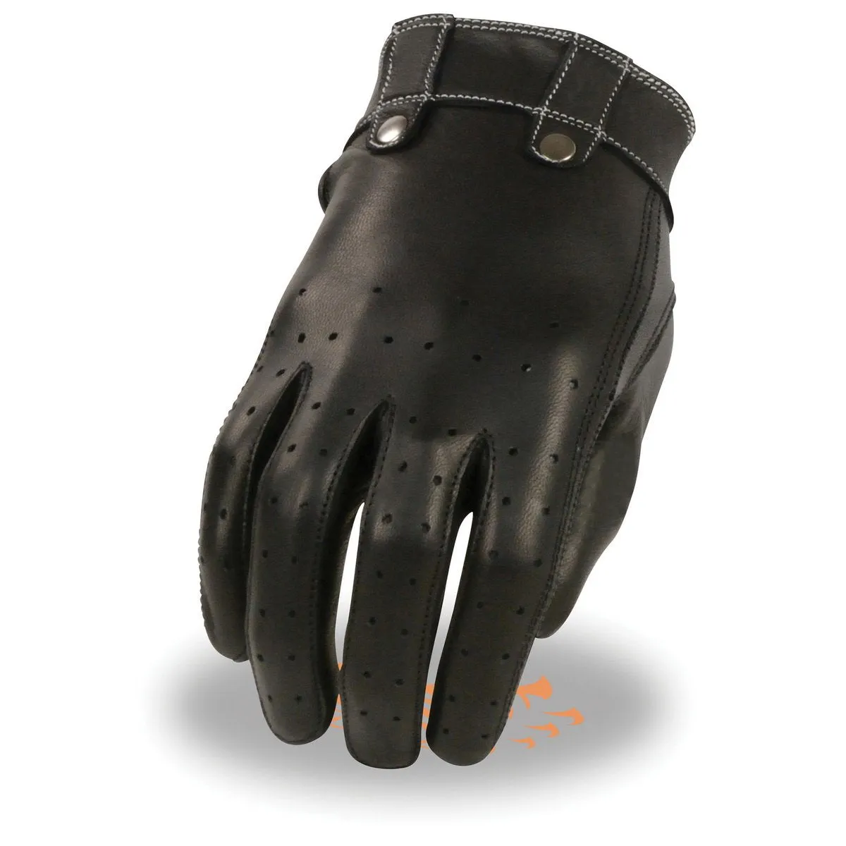 Milwaukee Leather MG7710 Women's Black Perforated Leather Gel Palm Lightweight Motorcycle Hand Gloves W/ Wrist Loops