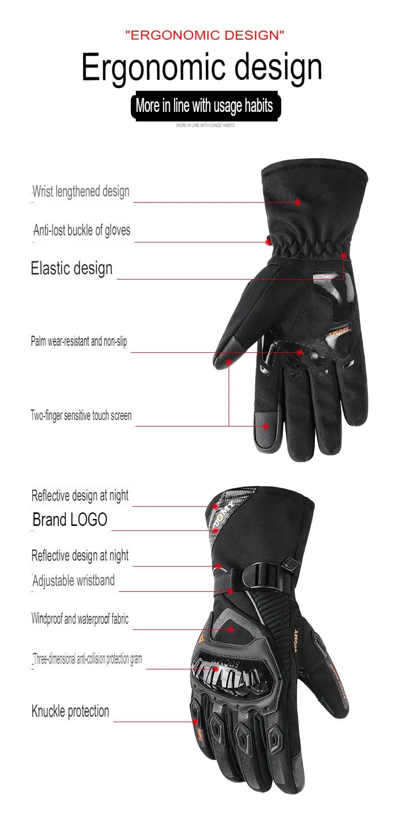 Motorcycle Riding Gloves Men's Winter Warm Waterproof Thickened Windproof And Fall-Proof Touch Screen Gloves