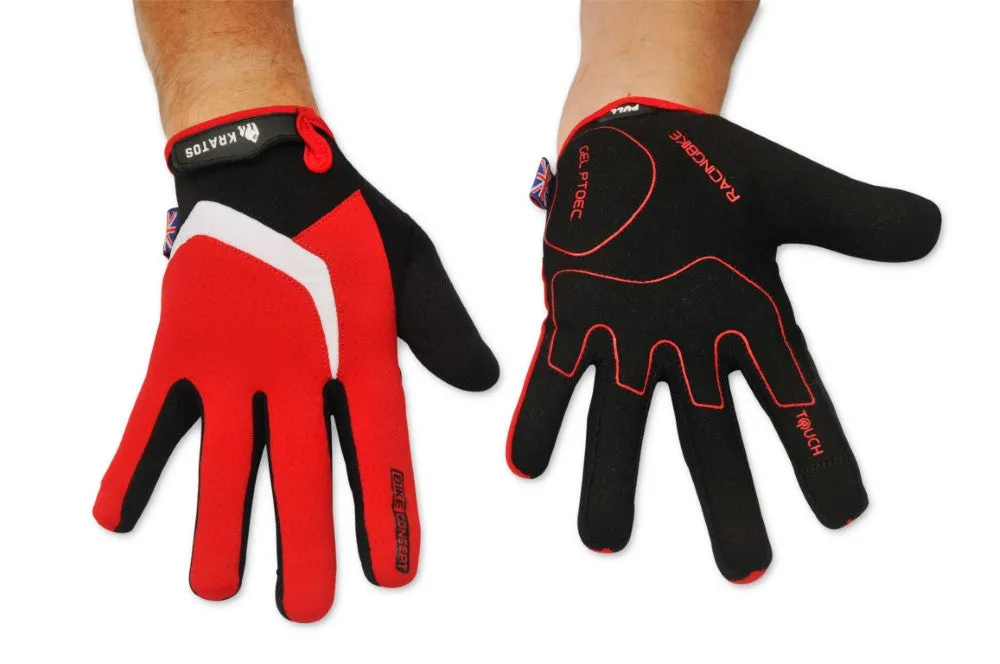 Mountain Biking Gloves | Full Finger Padded Cycling Gloves - RED