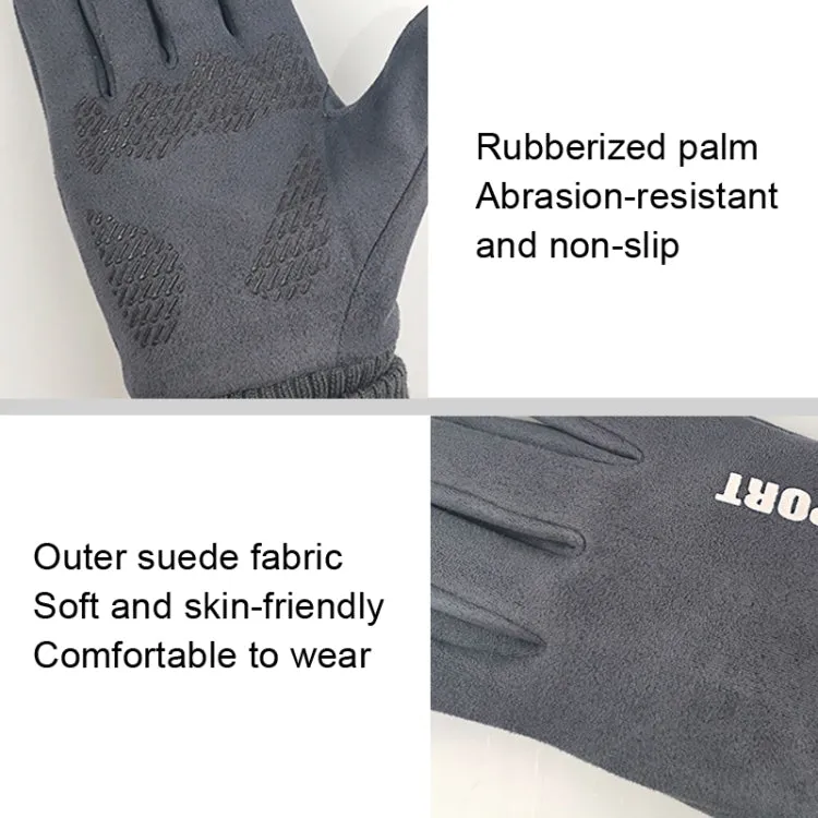 Q35 Suede Men Warm Gloves Touch Screen Sports Cycling Gloves, Size: One Size(Dark Blue)