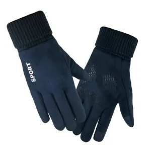 Q35 Suede Men Warm Gloves Touch Screen Sports Cycling Gloves, Size: One Size(Dark Blue)