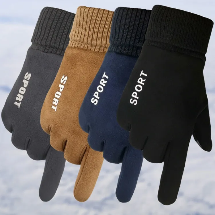 Q35 Suede Men Warm Gloves Touch Screen Sports Cycling Gloves, Size: One Size(Dark Blue)