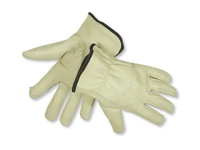 Radnor Large Tan Pigskin Fleece Lined Cold Weather Gloves With Keystone Thumb, Slip On Cuffs, Color Coded Hem And Shirred Elastic Wrist