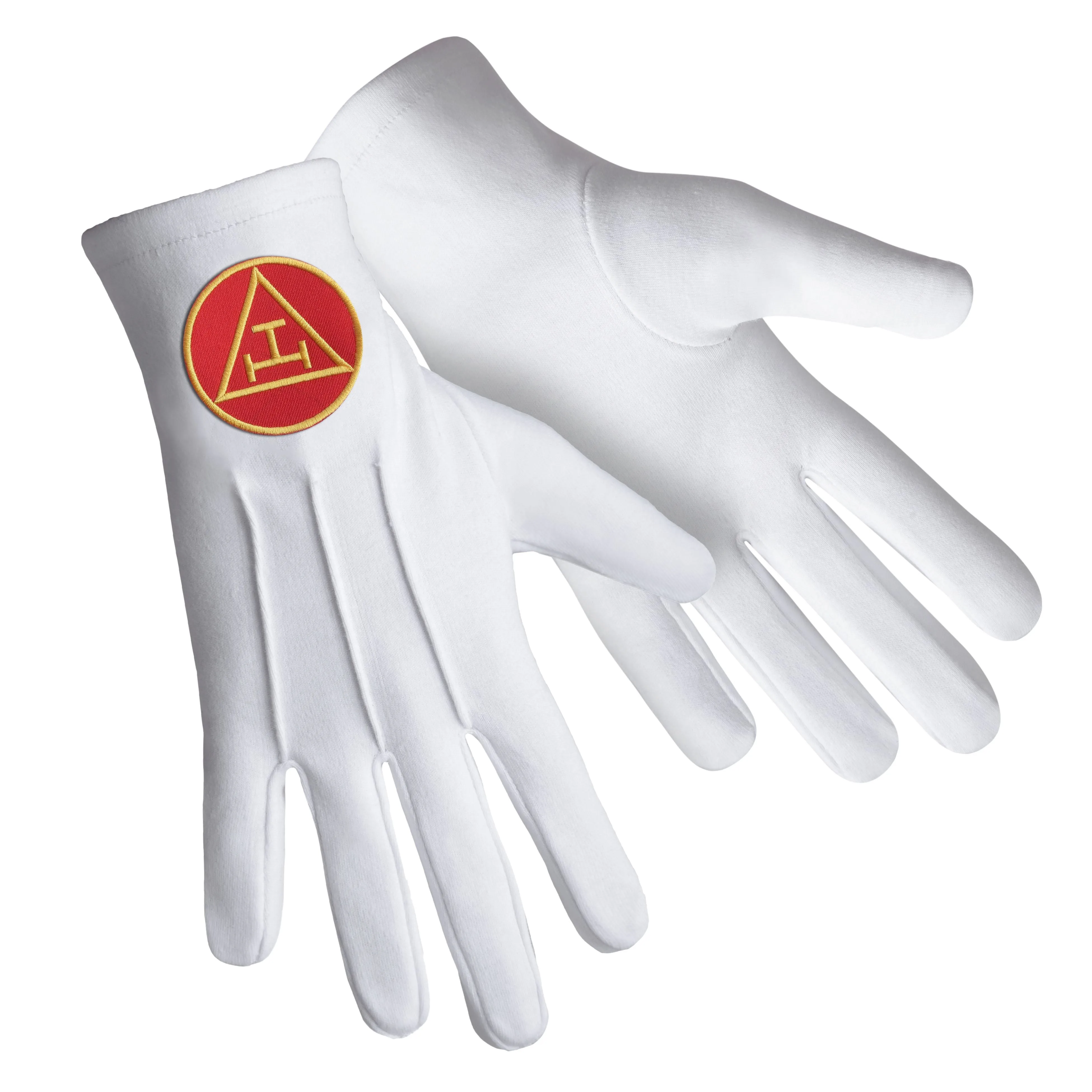 Royal Arch Chapter Gloves - Pure Cotton With Gold & Red Patch