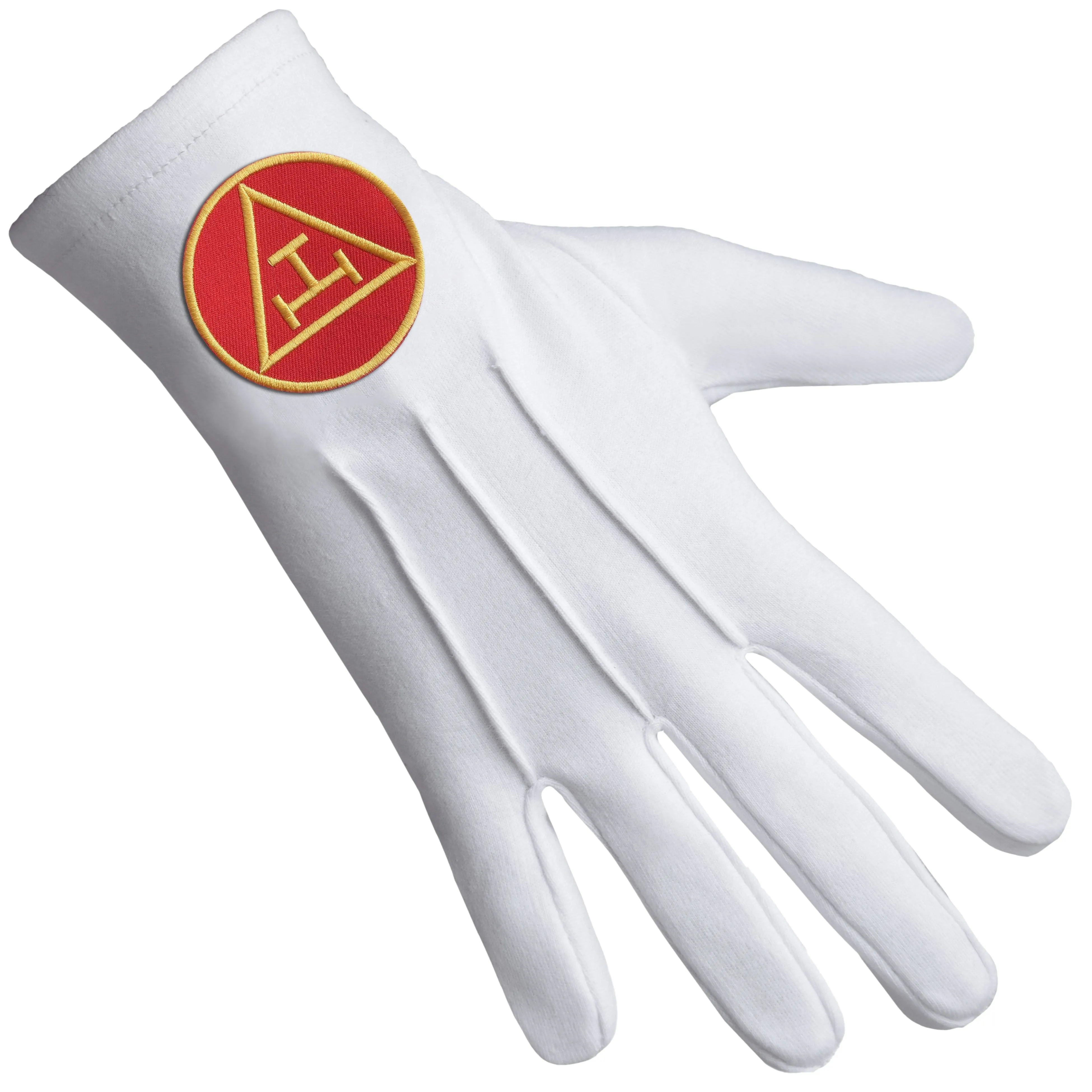 Royal Arch Chapter Gloves - Pure Cotton With Gold & Red Patch