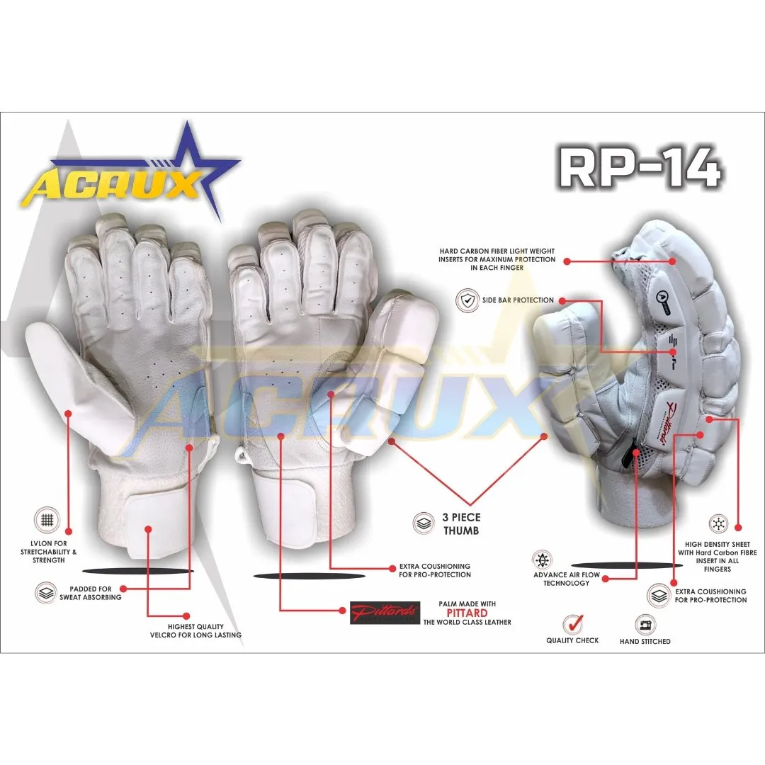 RP 14 Top Range Cricket Batting Gloves Pittard Palm