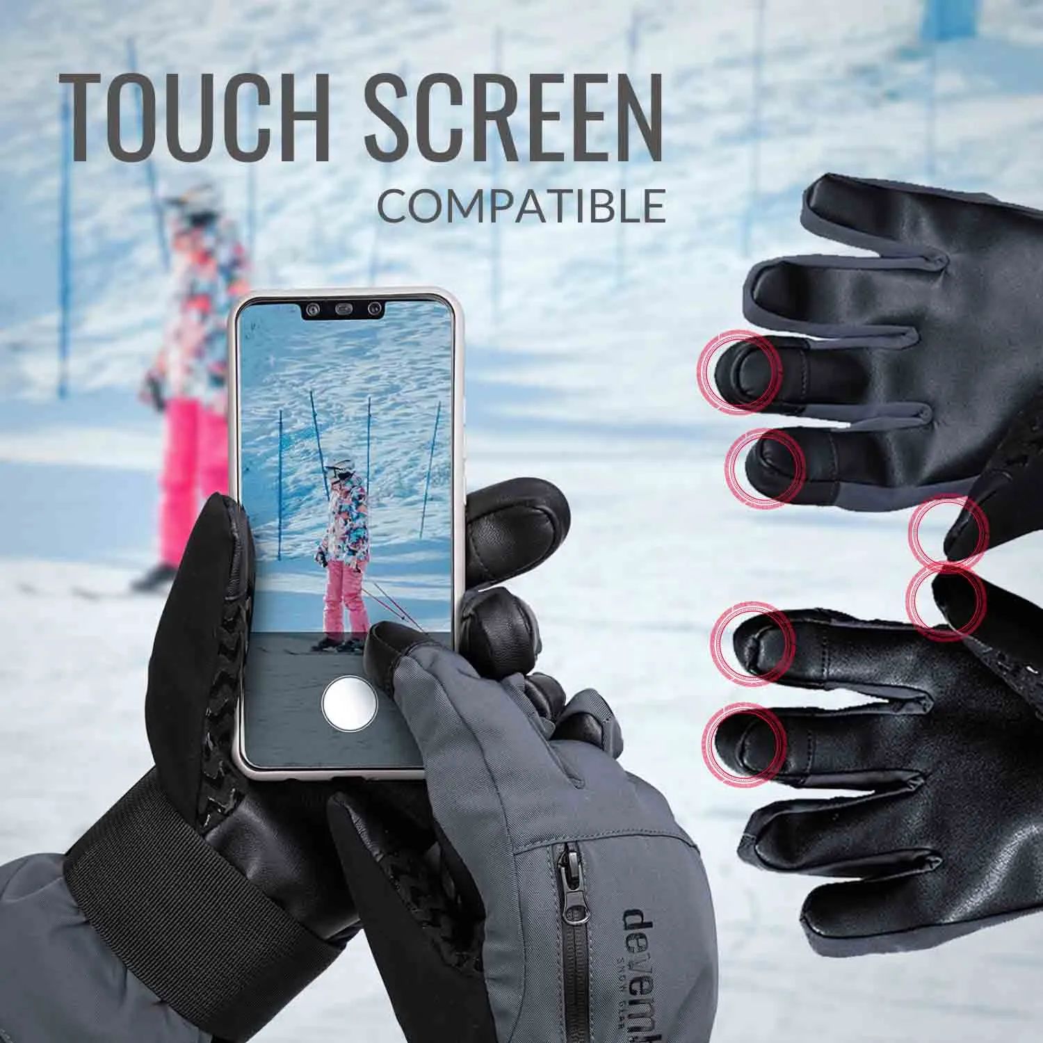 Snowboard & Ski Gloves with Wrist Guard (Black/Grey)