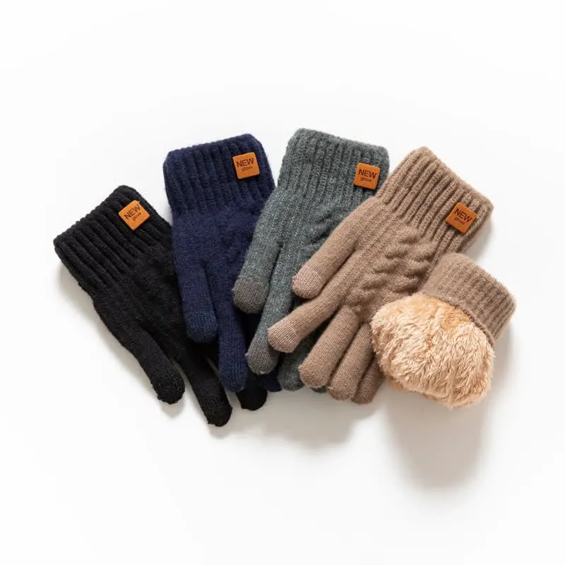 Solid Color Soft Warm Alpaca Fur Knitted Gloves