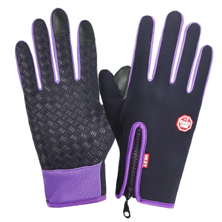 Winter Outdoor Riding Sports Waterproof Touch Screen Glove, Size: XXL(H043 Purple)