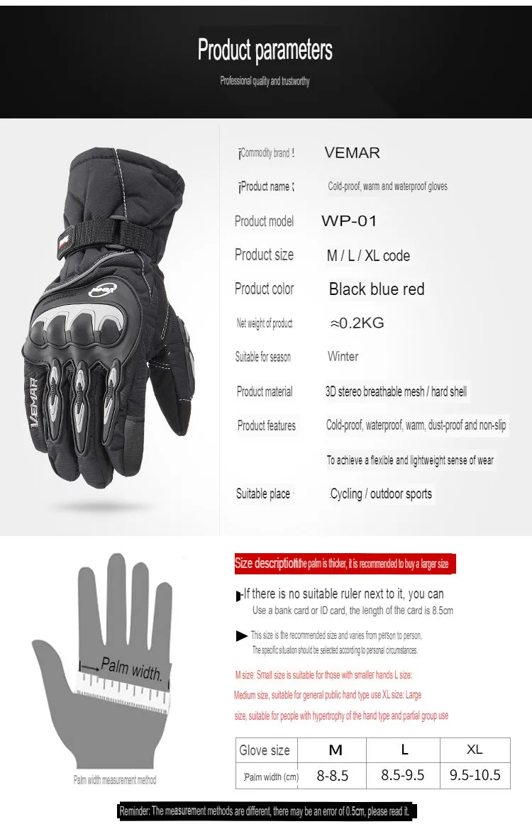 Winter Waterproof Motorcycle Gloves For Men, Touch Screen Riding Gloves For Electric Vehicles, Cold And Warm Windproof Motorcycle Gloves