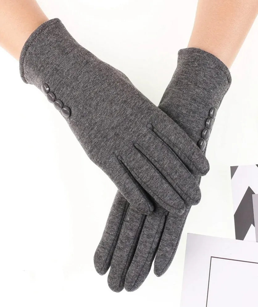 Women Warm Touch Screen Gloves Solid Color Buttons