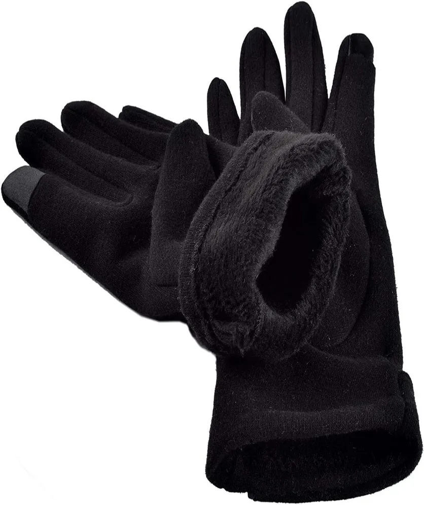 Women Warm Touch Screen Gloves Solid Color Buttons