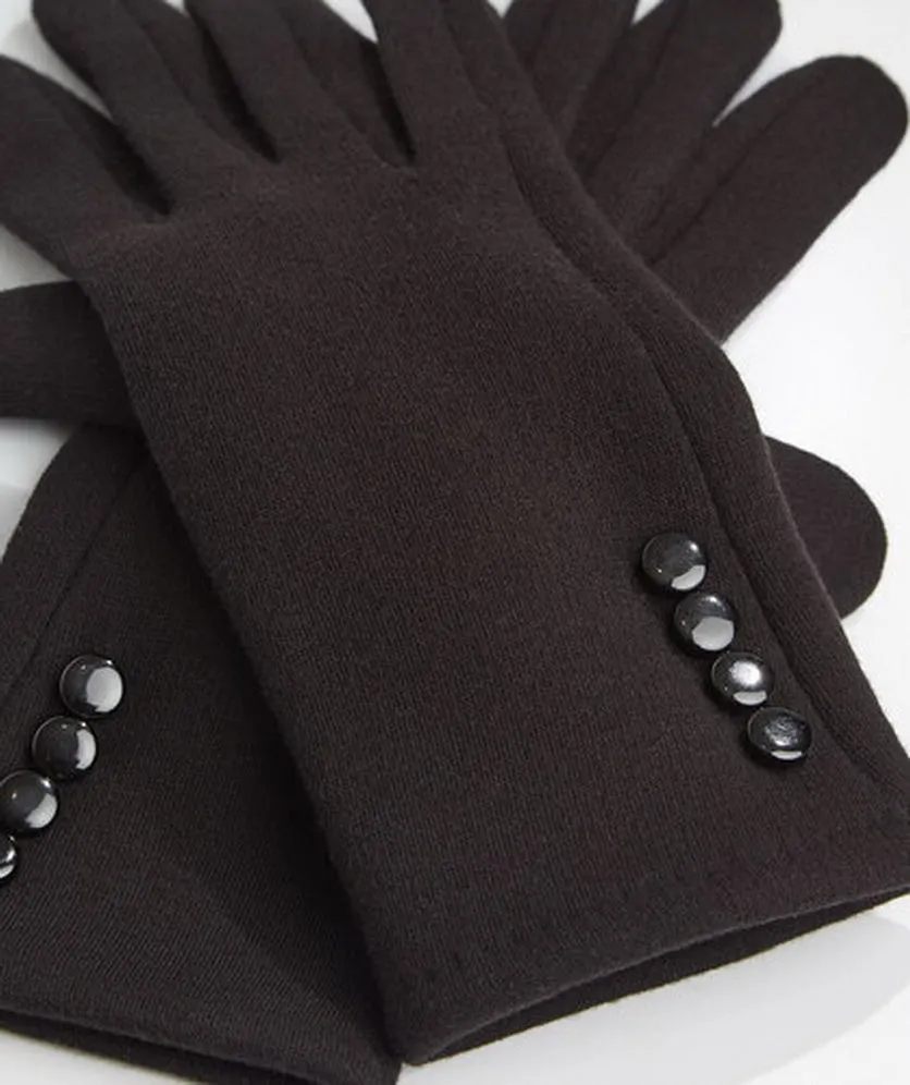 Women Warm Touch Screen Gloves Solid Color Buttons