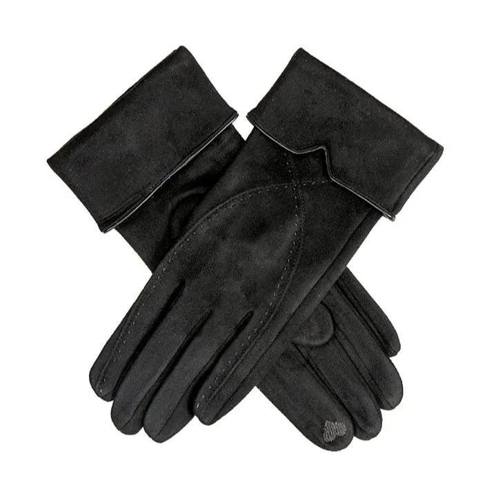 Women’s Touchscreen Velour-Lined Faux Suede Gloves with Embroidery