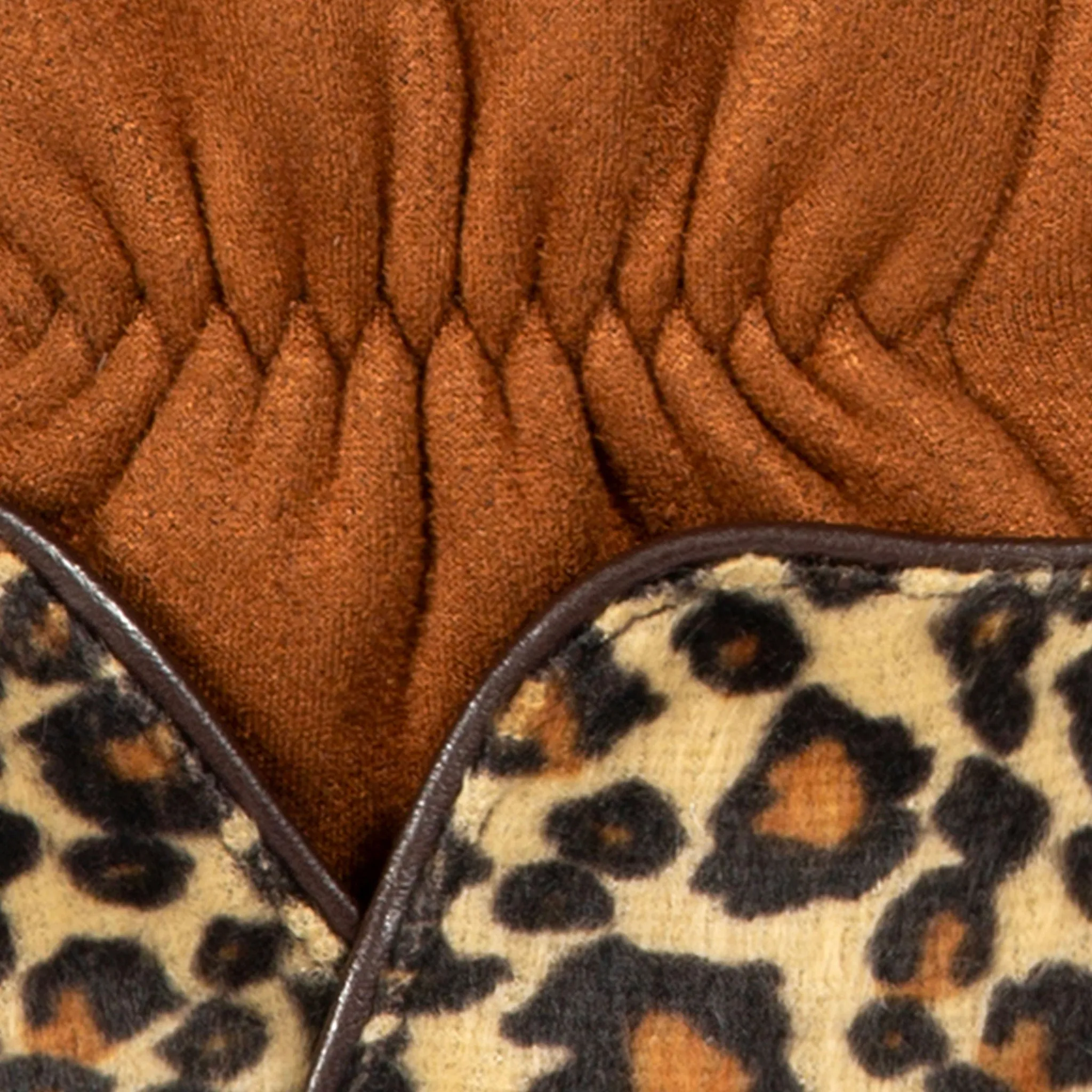 Women’s Touchscreen Velour-Lined Faux Suede Gloves with Faux Fur Leopard Print Cuffs