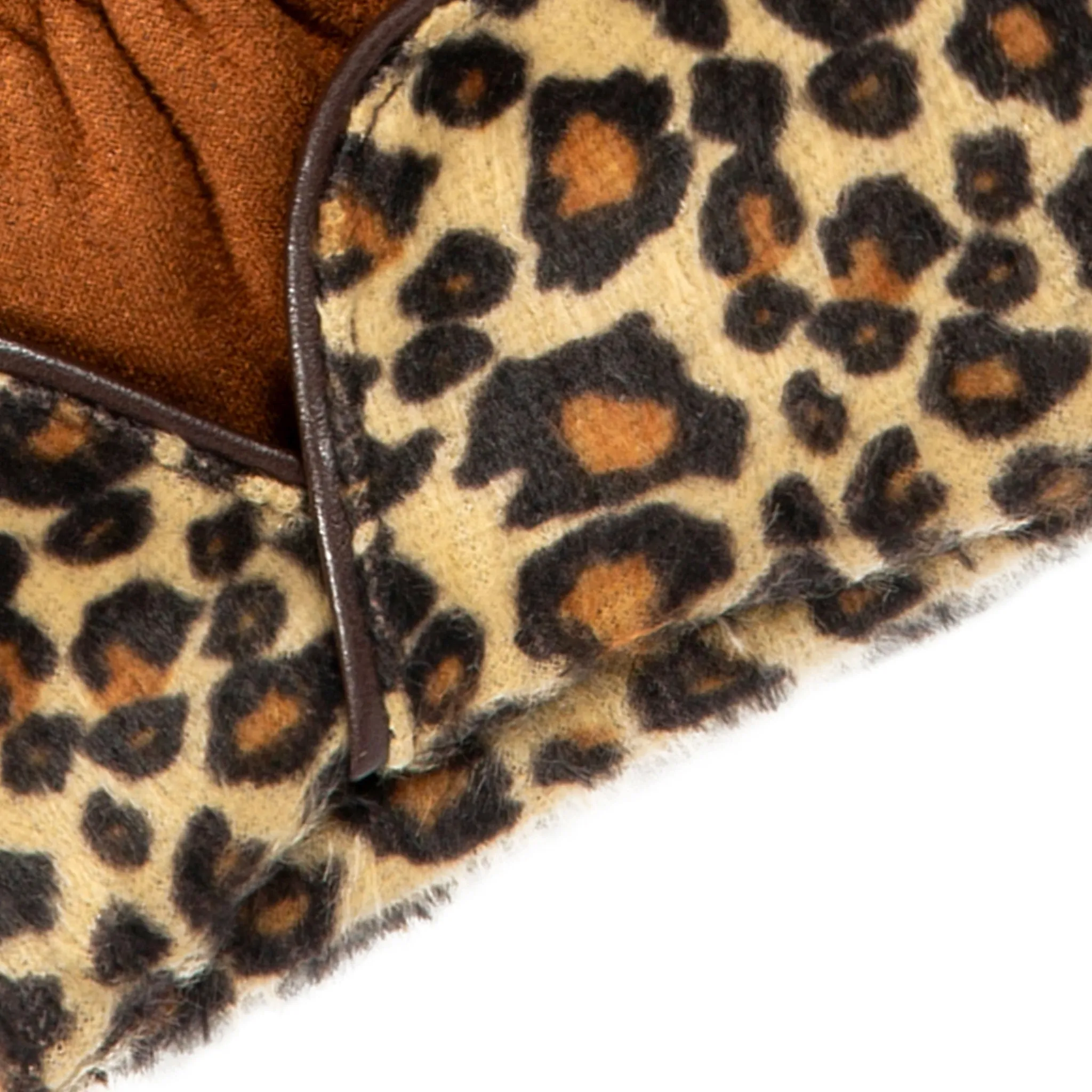 Women’s Touchscreen Velour-Lined Faux Suede Gloves with Faux Fur Leopard Print Cuffs