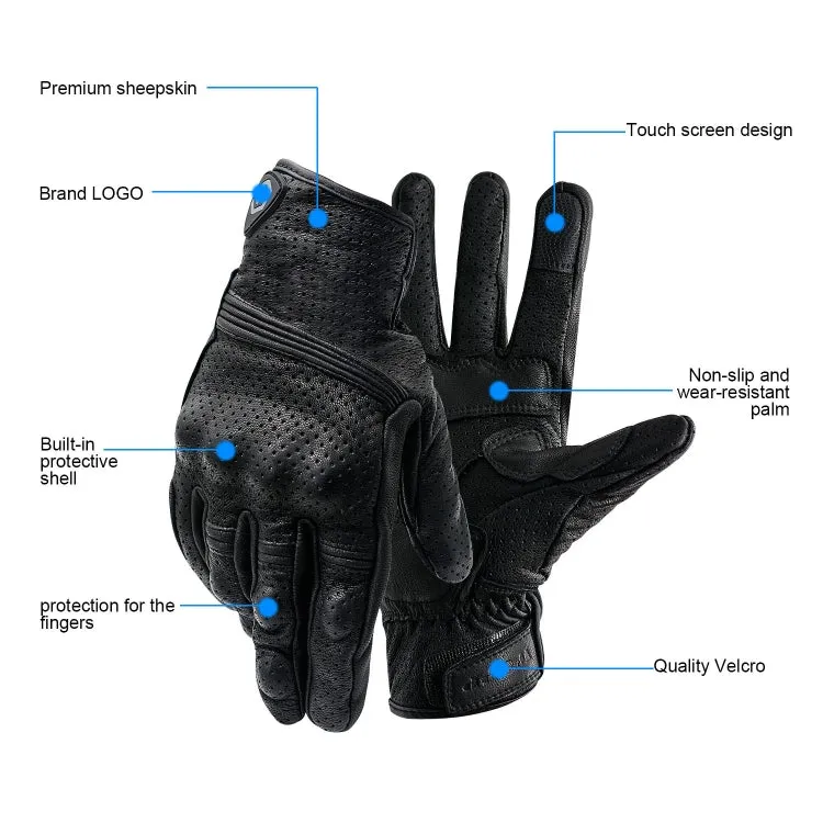 WUPP CS-1049A Outdoor Motorcycle Cycling Breathable Leather Full Finger Gloves with Holes, Size:XXL(Black)